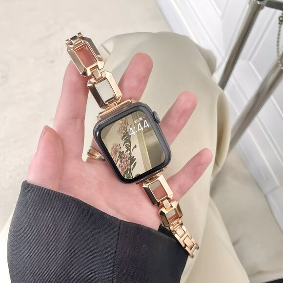 NEW Adjustable Square Stylish Strap Rosegold Stainless Chain For Apple Watch - Picture 1 of 7